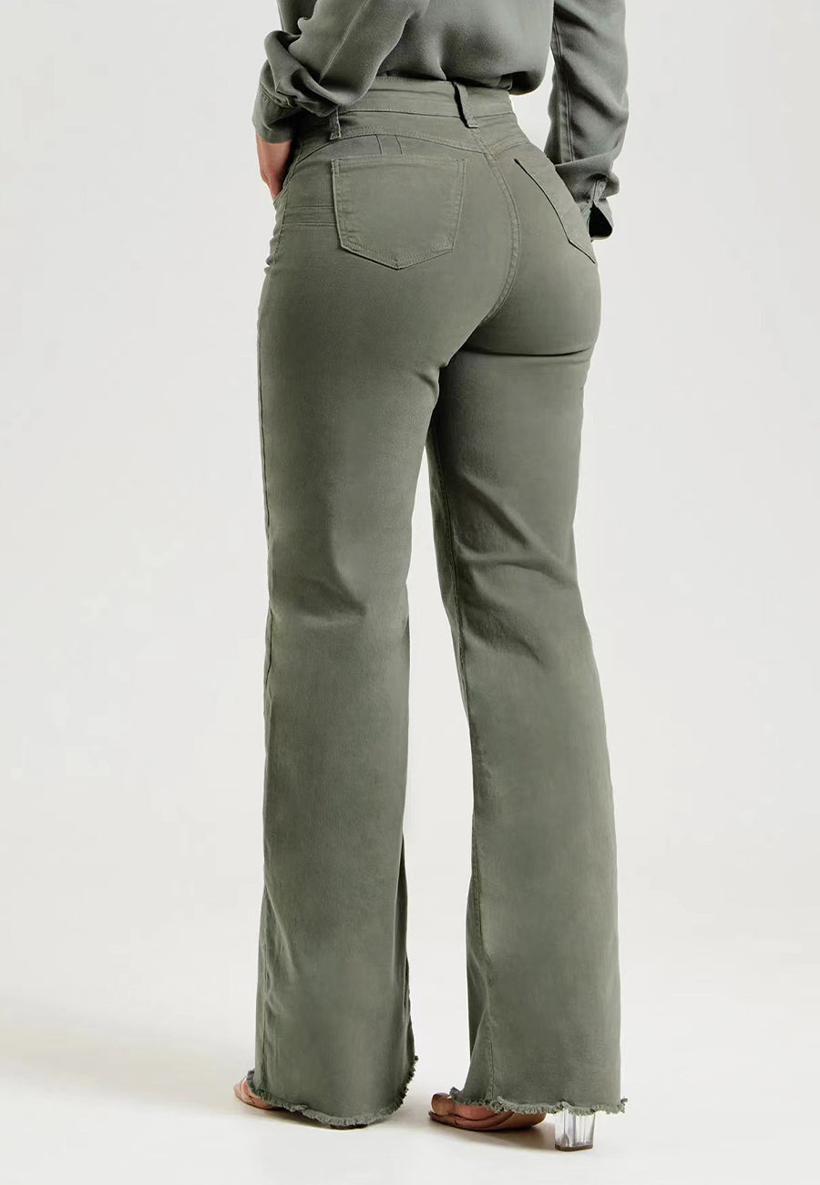 Vaqueros bootcut de tiro alto color oliva