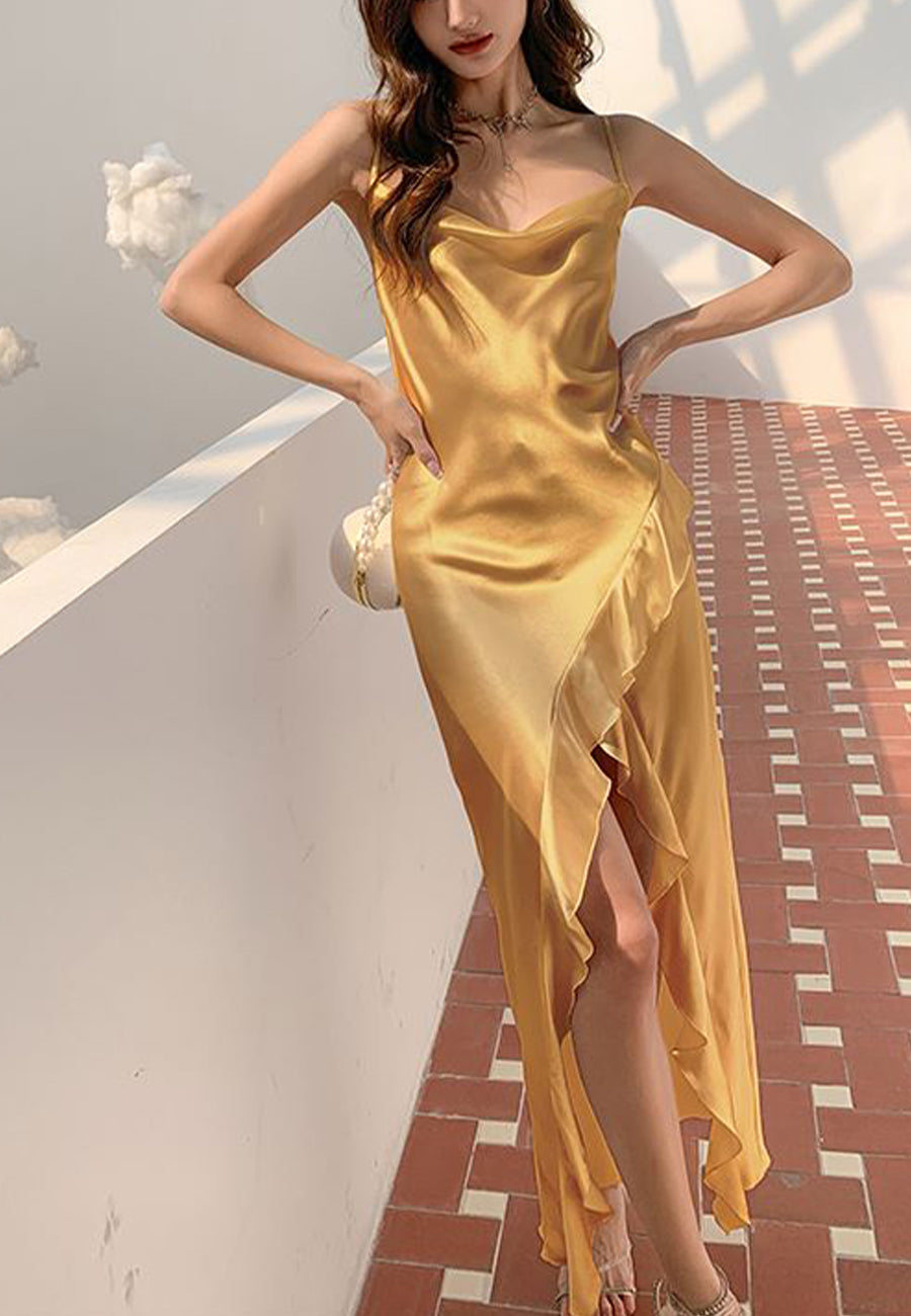 Asymmetrical Ruffle Hem Maxi Dress