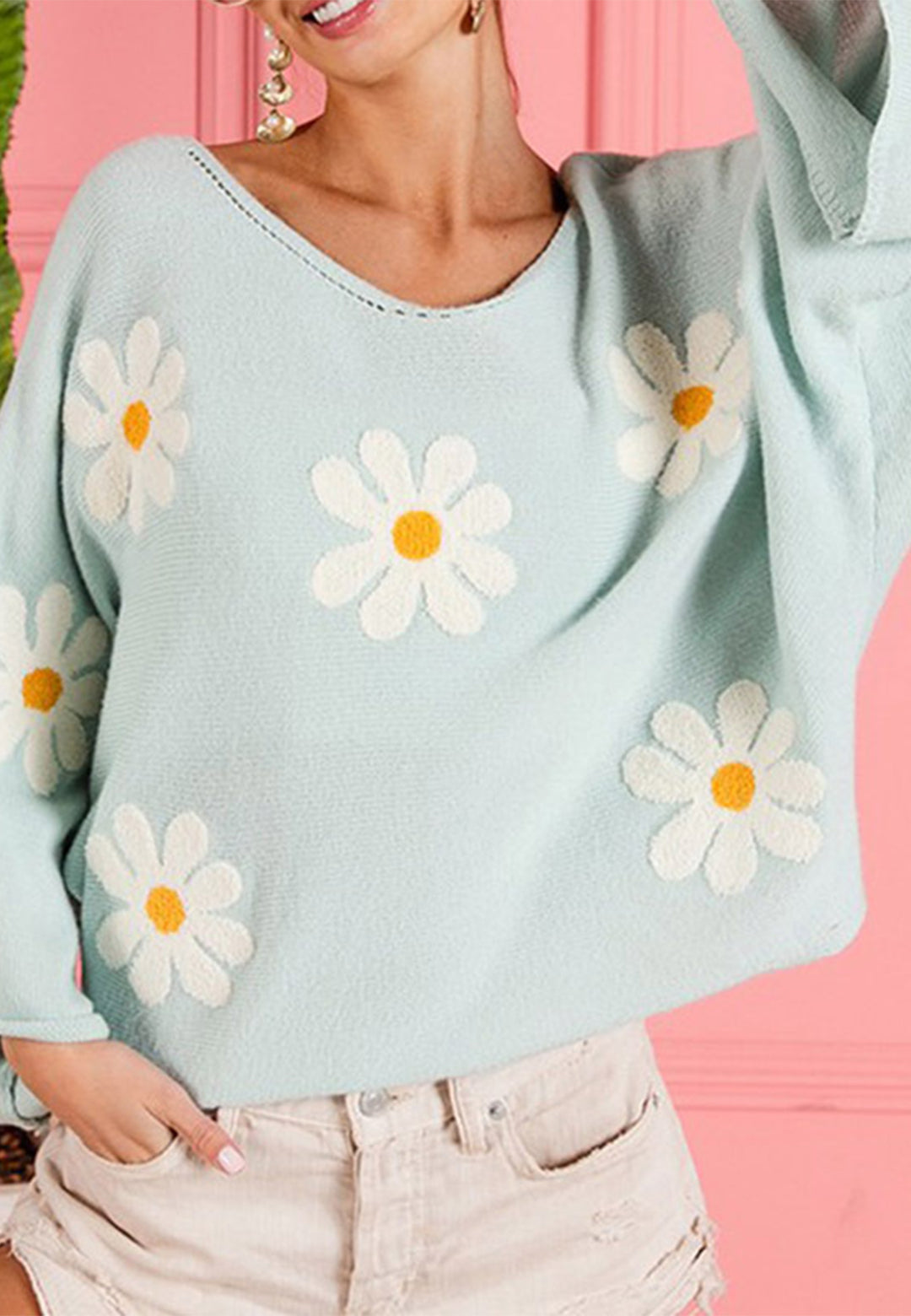 Suéter holgado con estampado de margaritas