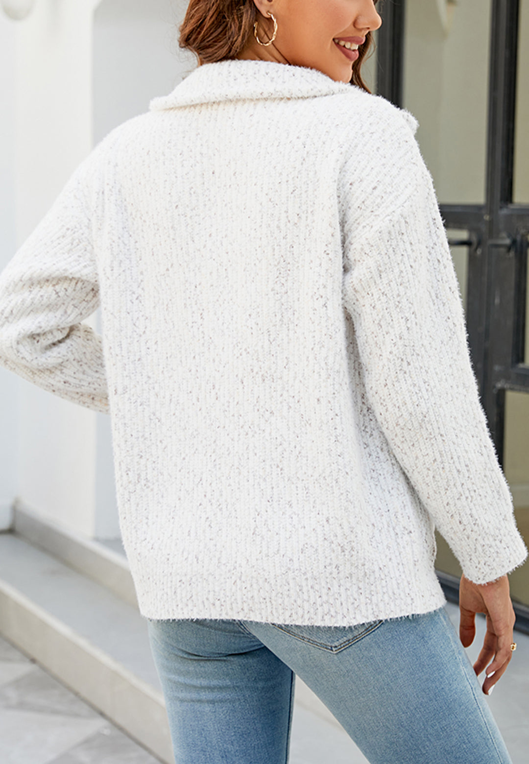 Textured Knit Zip-Up Classic Jacket