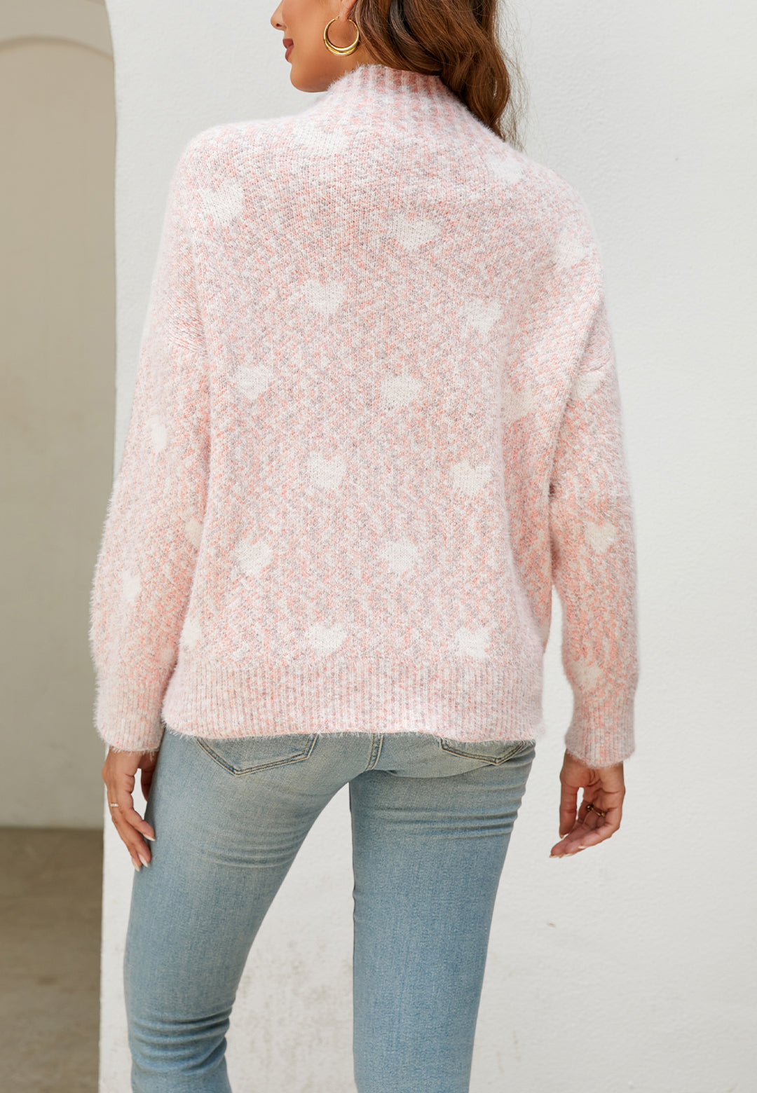 Heart Pattern Mock Neck Sweater