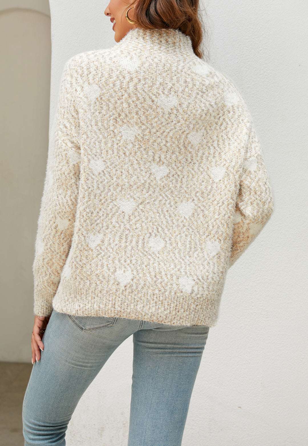 Heart Pattern Mock Neck Sweater