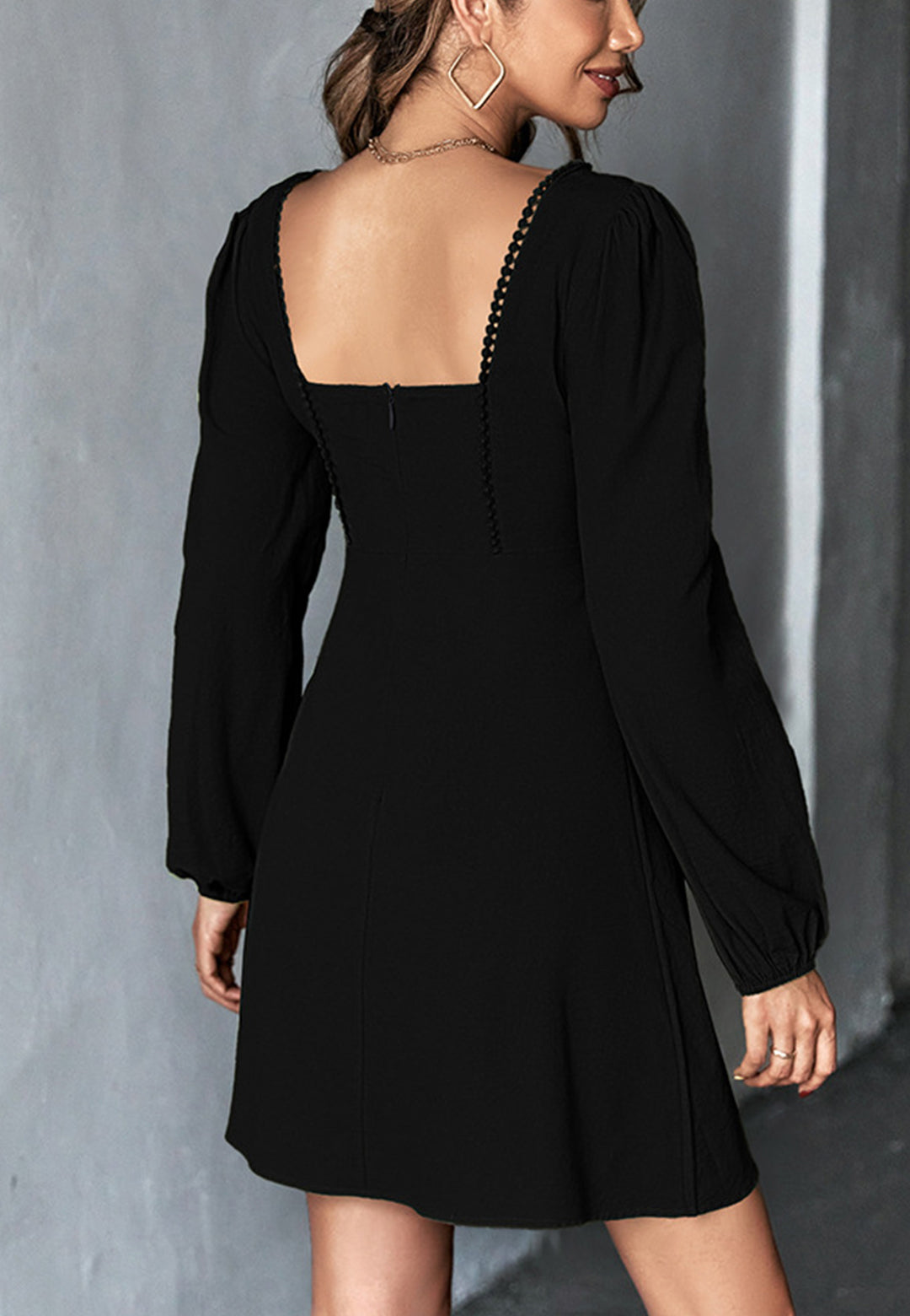 Crochet Trim Square Neck Dress