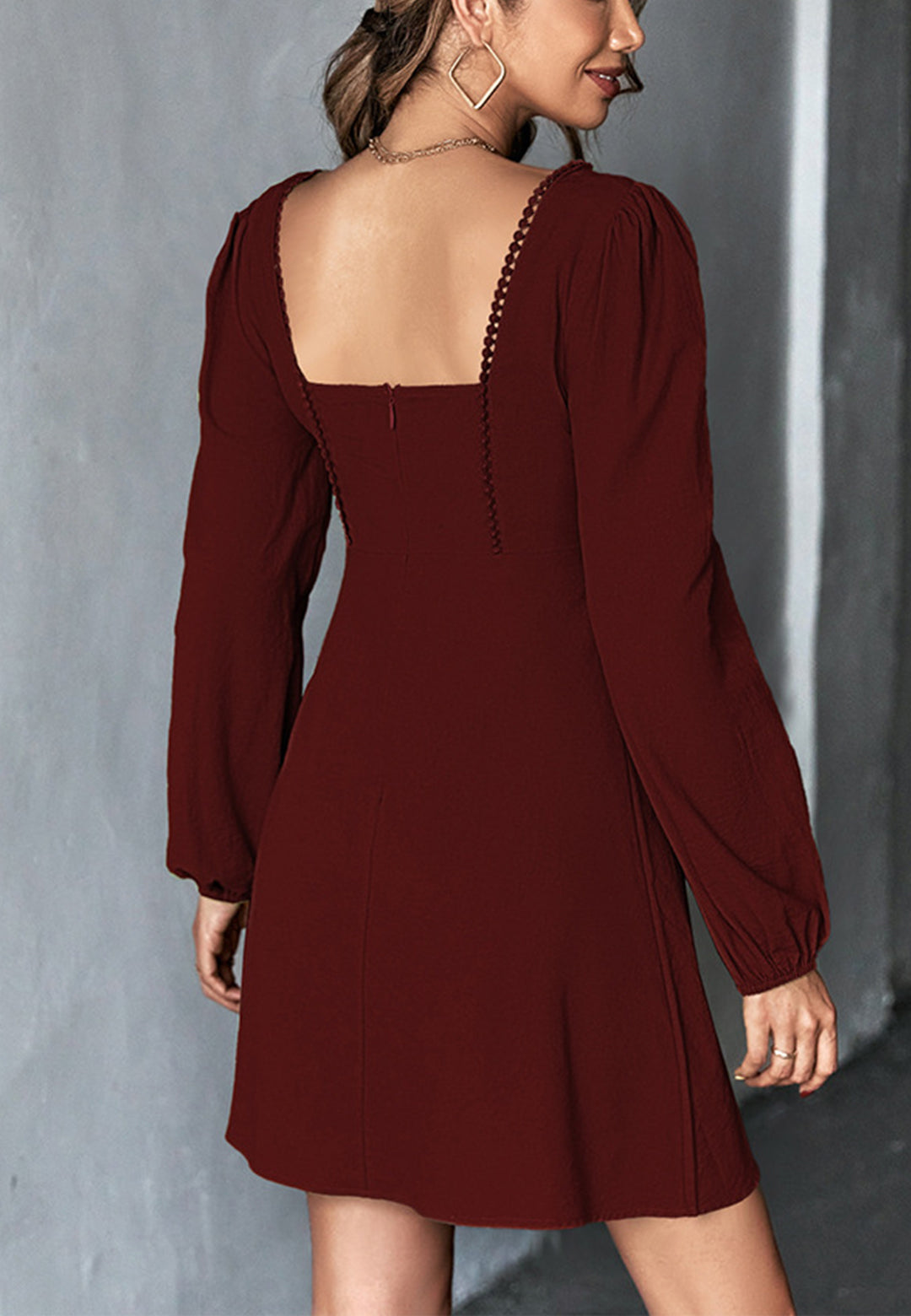 Crochet Trim Square Neck Dress