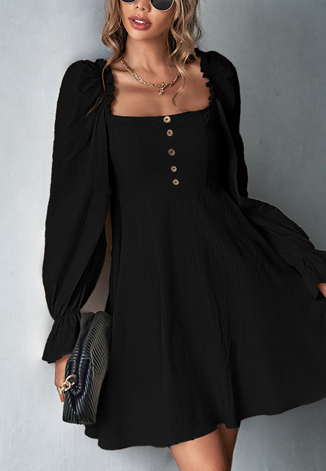 Square Neck Ruffle Cuff Dress