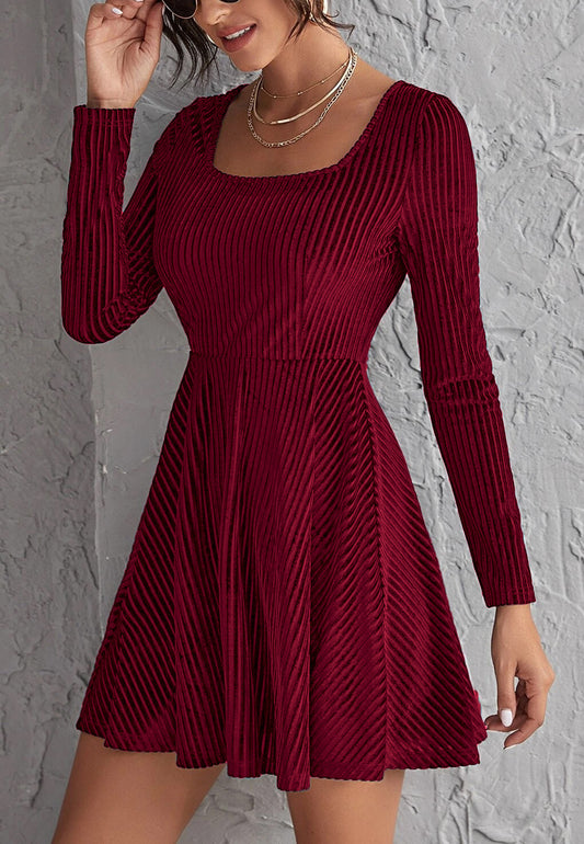 Square Neck Textured Skater Dress