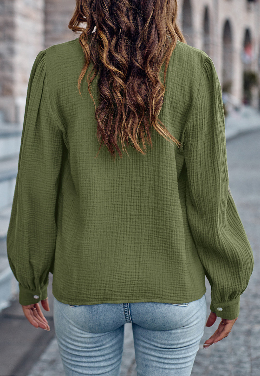 Round Neck Button Down Blouse