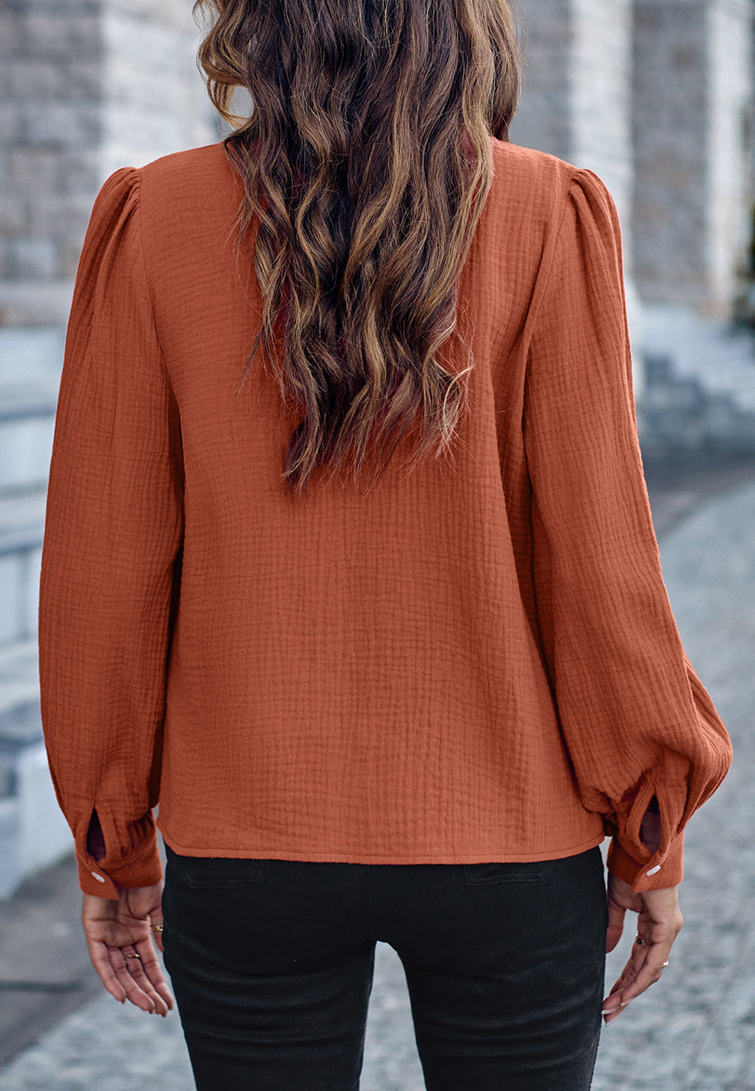 Round Neck Button Down Blouse