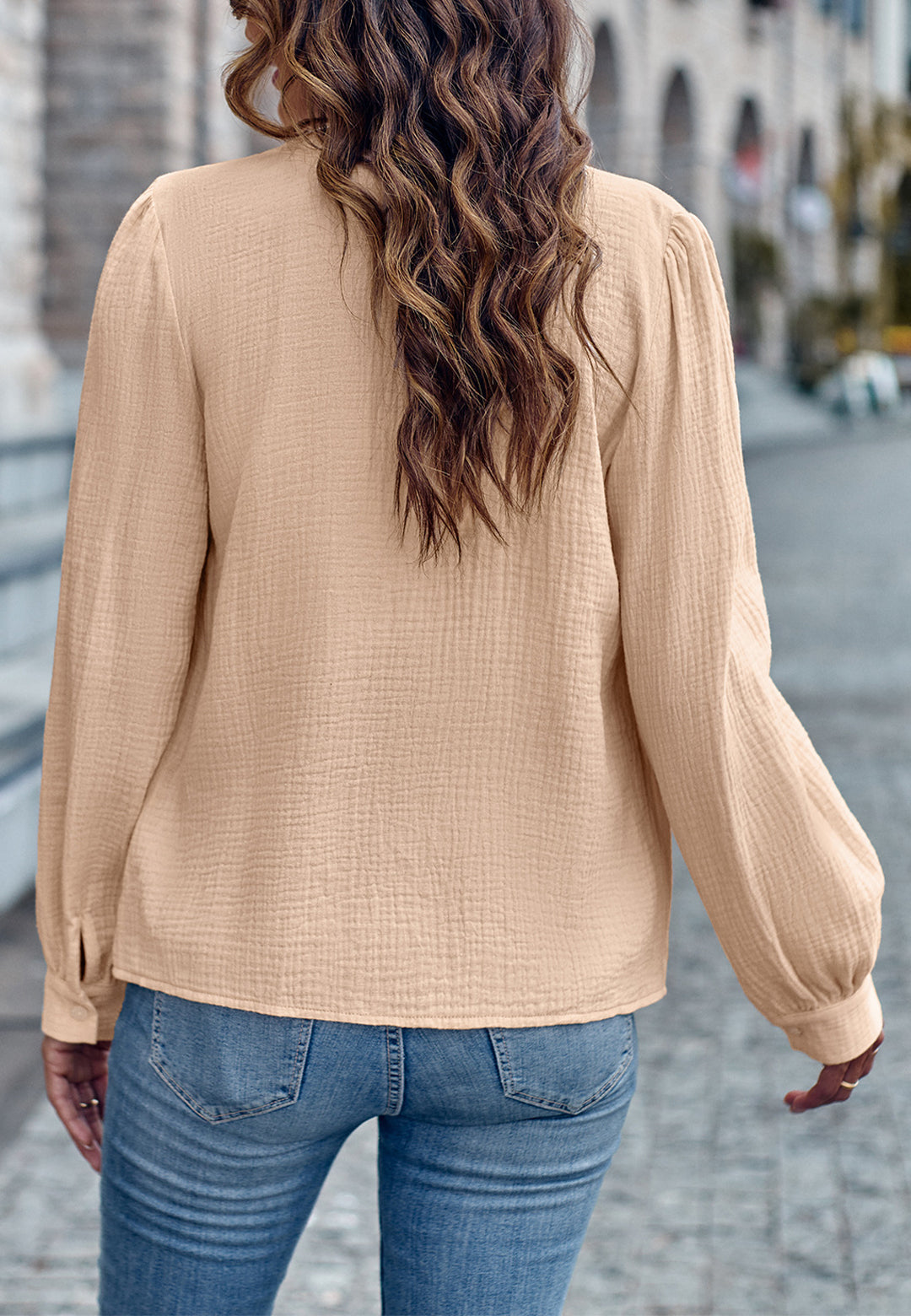 Round Neck Button Down Blouse