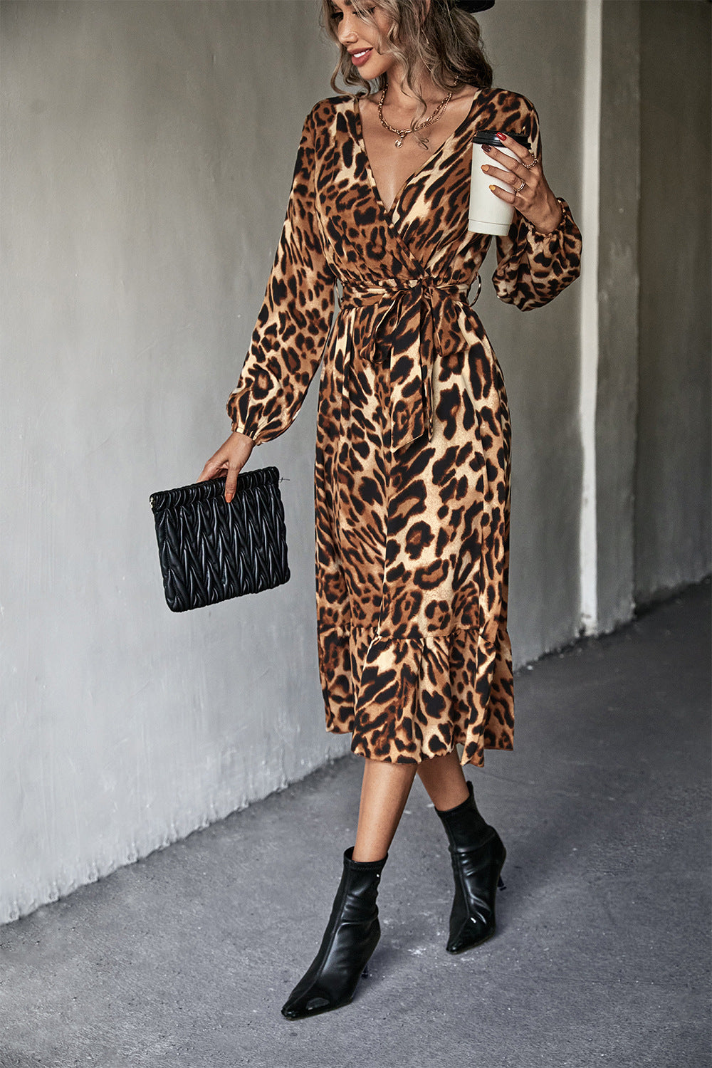 Animal Print Surplice Dress