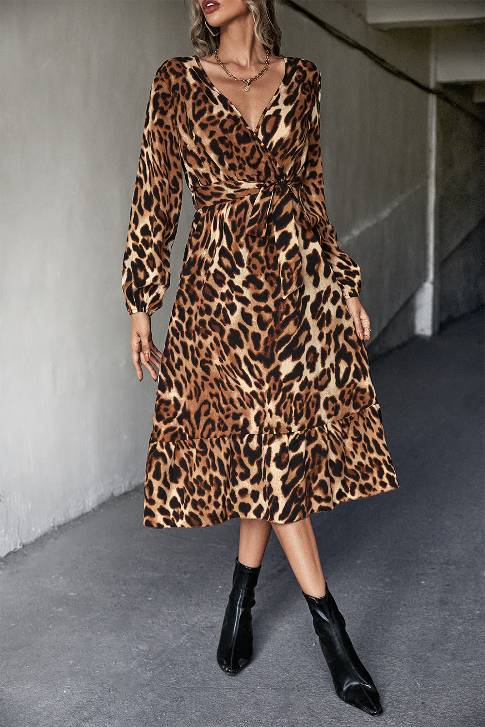 Animal Print Surplice Dress