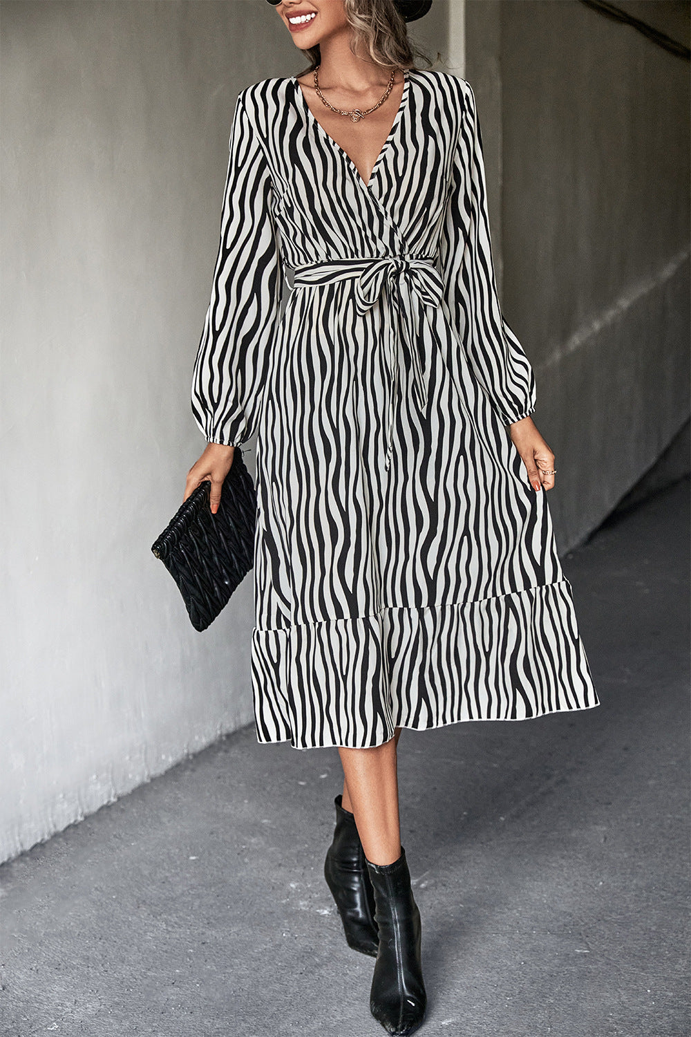 Animal Print Surplice Dress