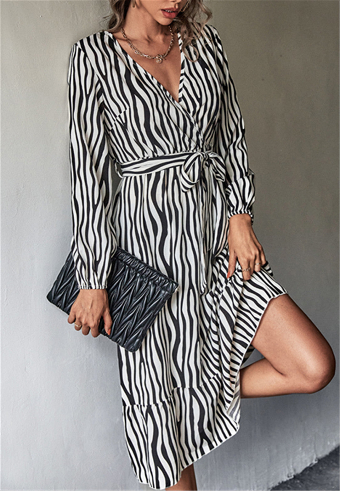 Animal Print Surplice Dress