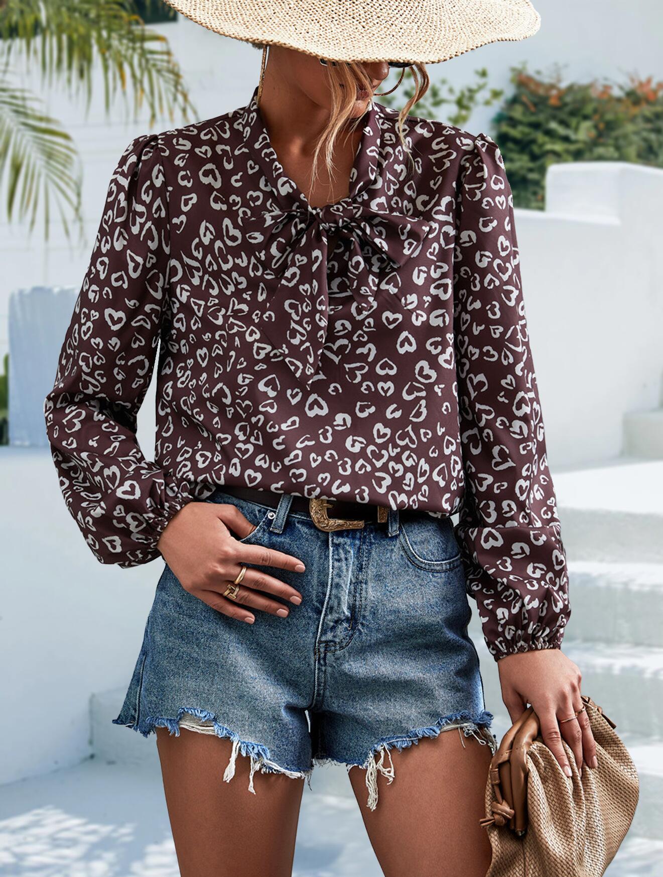 Tie V Neck Long Sleeve Blouse
