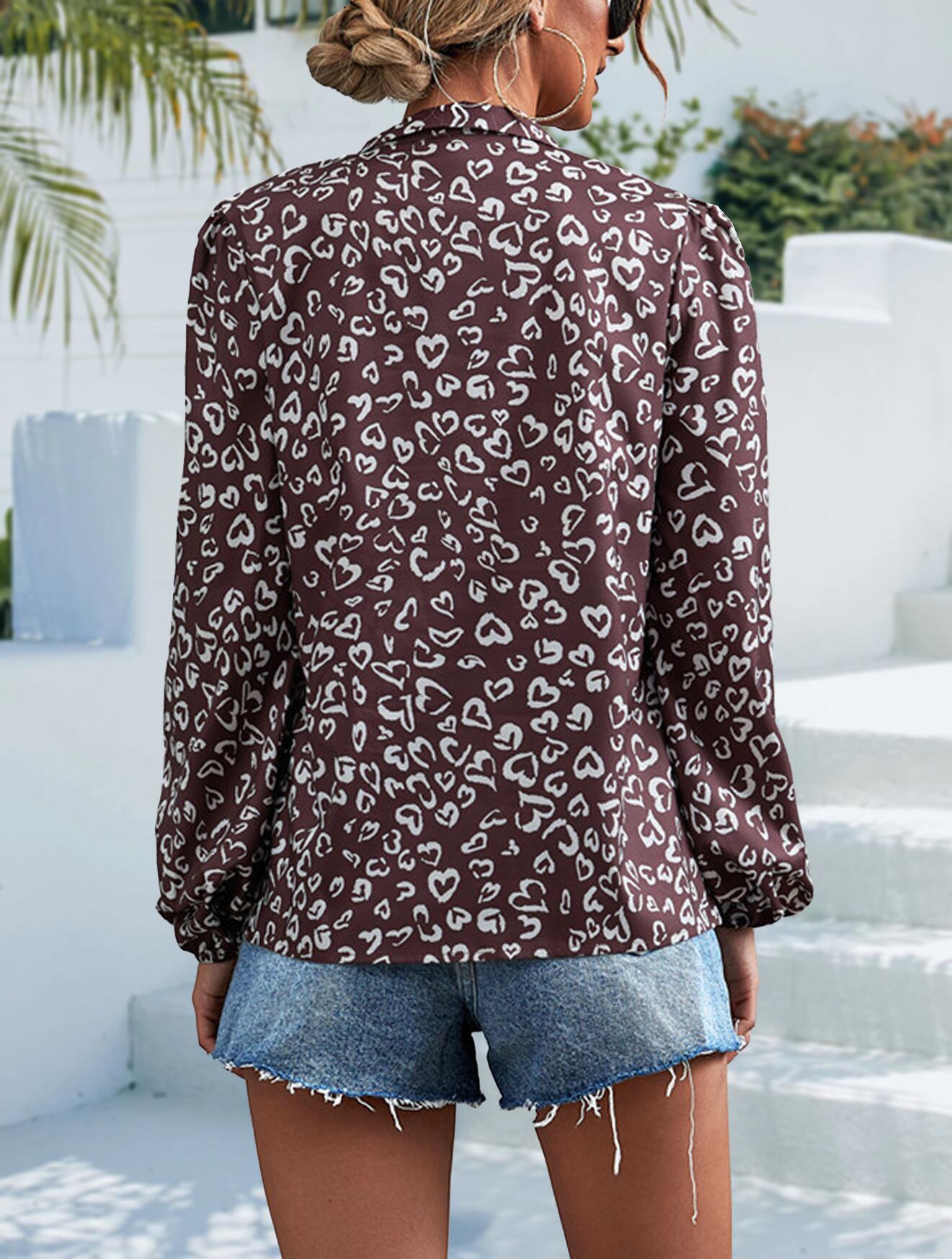 Tie V Neck Long Sleeve Blouse