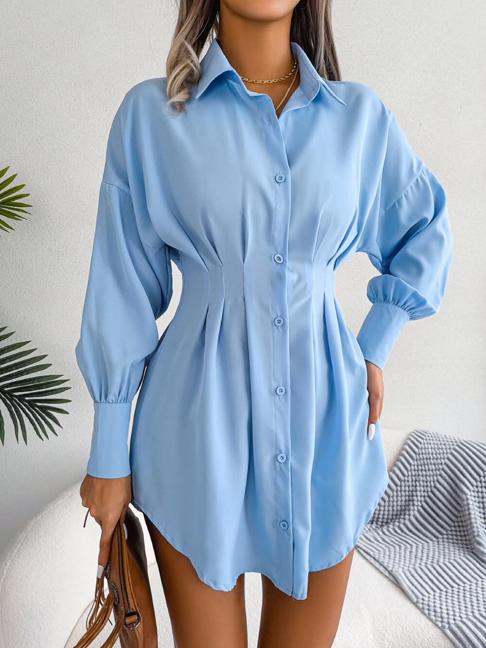 Darted Waist Button Down Shirt Dress for Women Above Knee Length Anna-Kaci Darted Waist Button Down Shirt Dress for Women Above Knee Length Anna-Kaci
