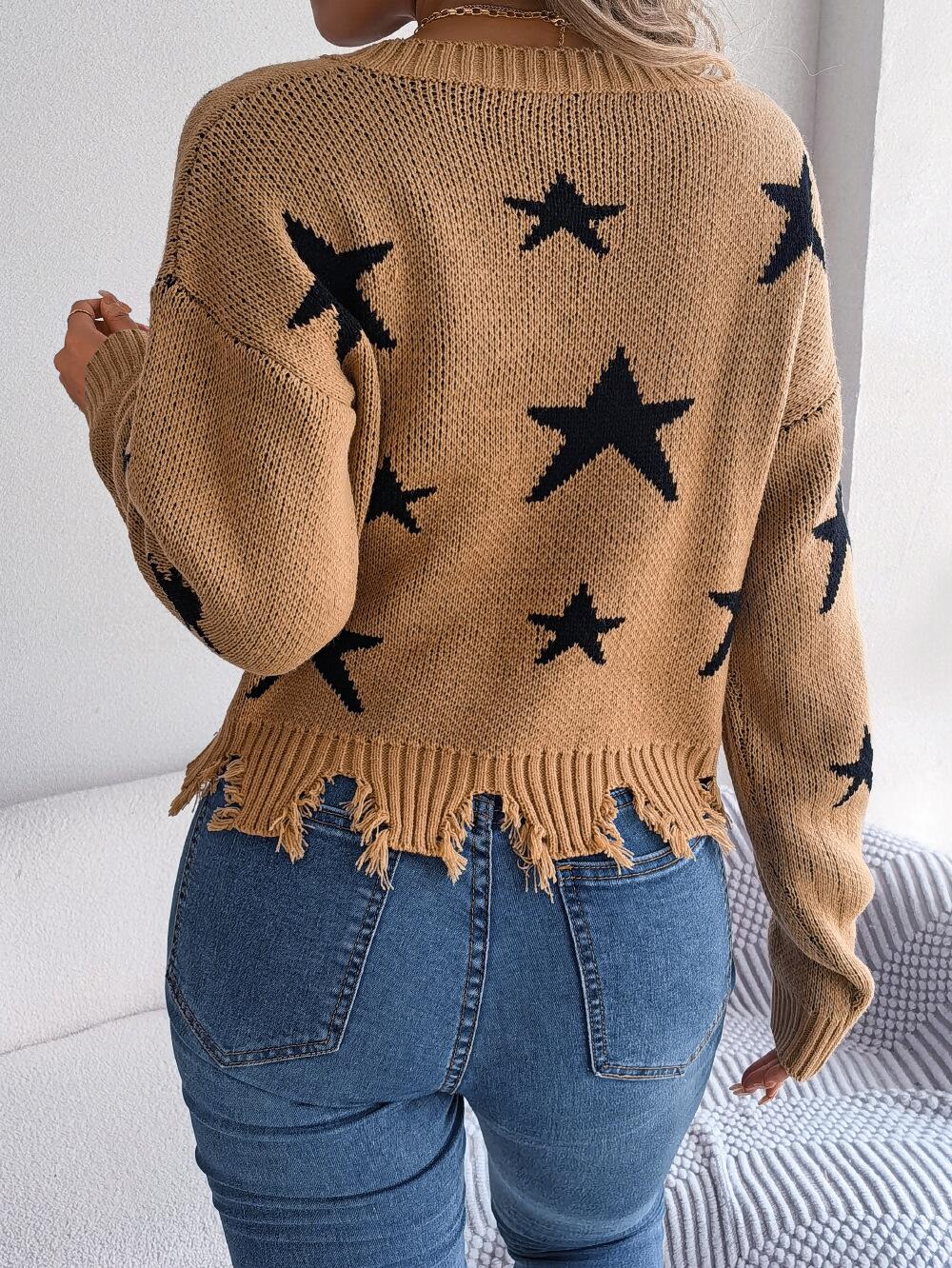 Star Pattern Distressed Detail Sweater