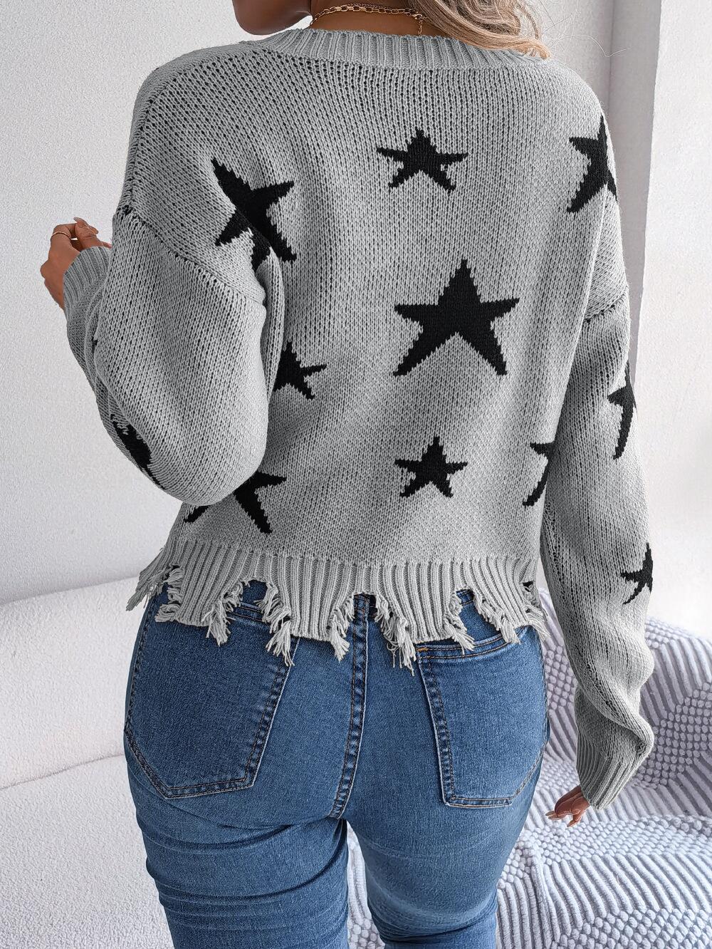 Star Pattern Distressed Detail Sweater