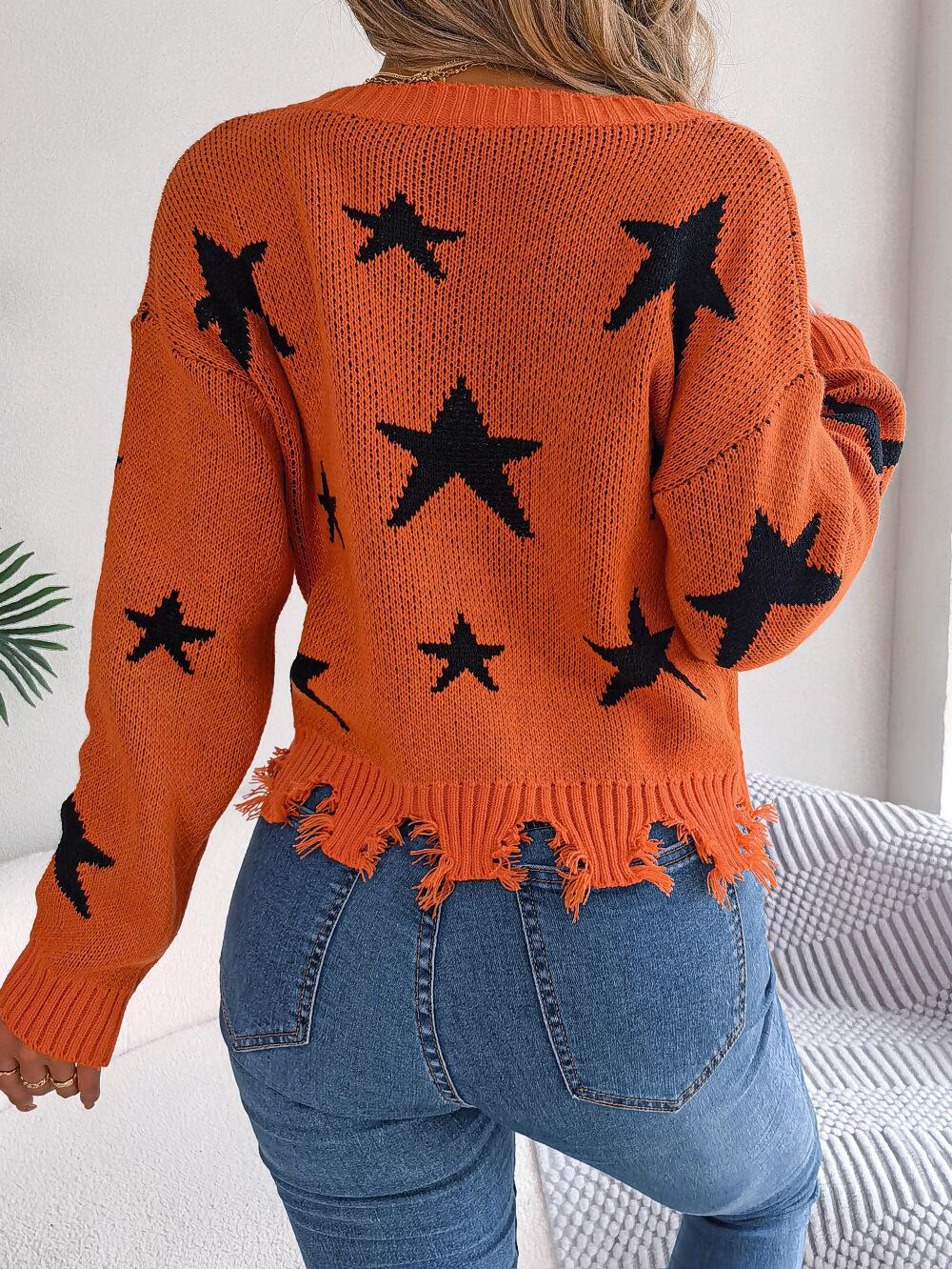 Star Pattern Distressed Detail Sweater