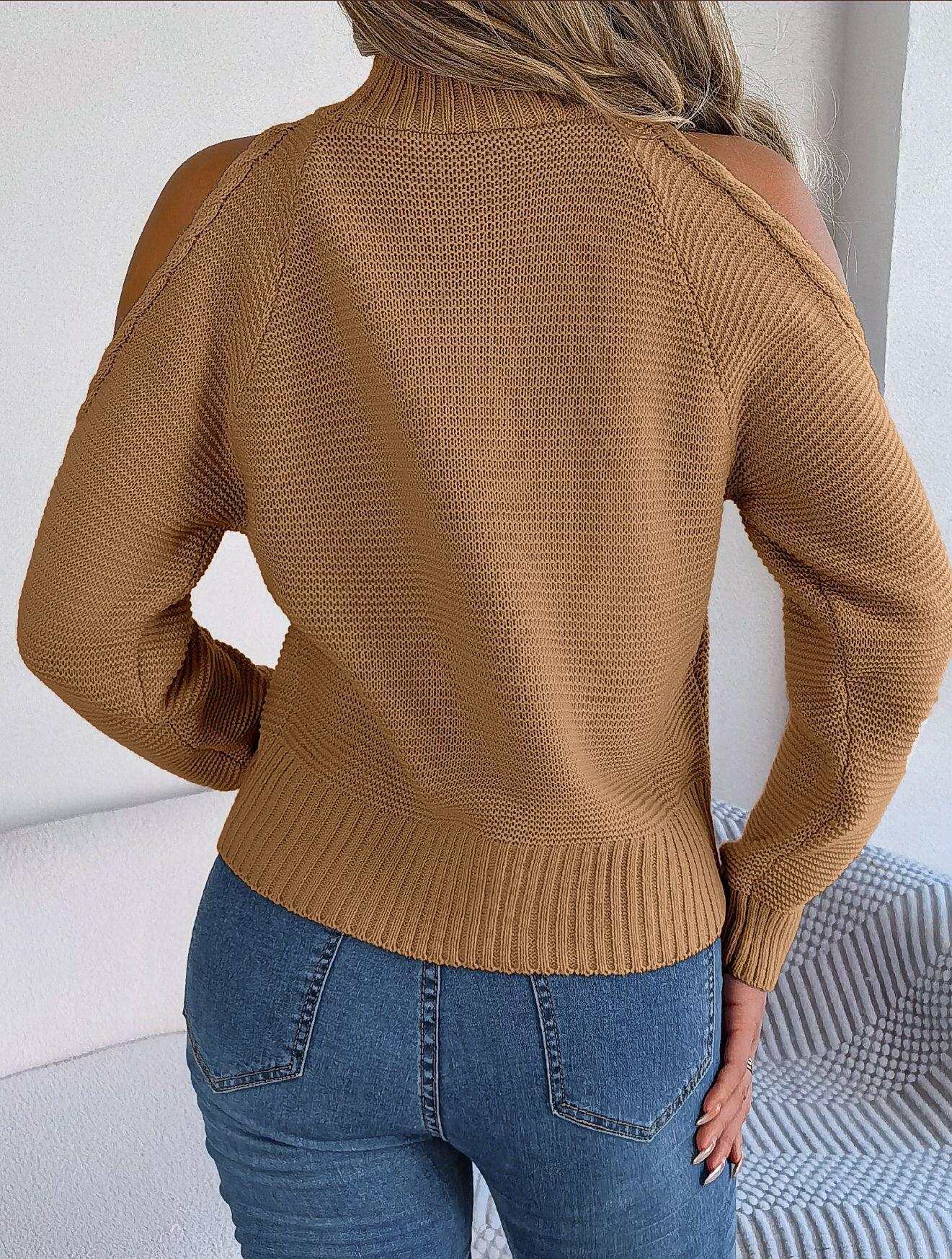 Turtleneck Cold Shoulder Knit Sweater