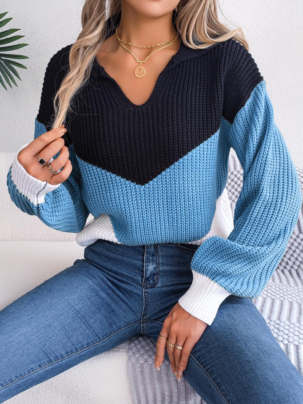 Chevron Striped Collared Sweater