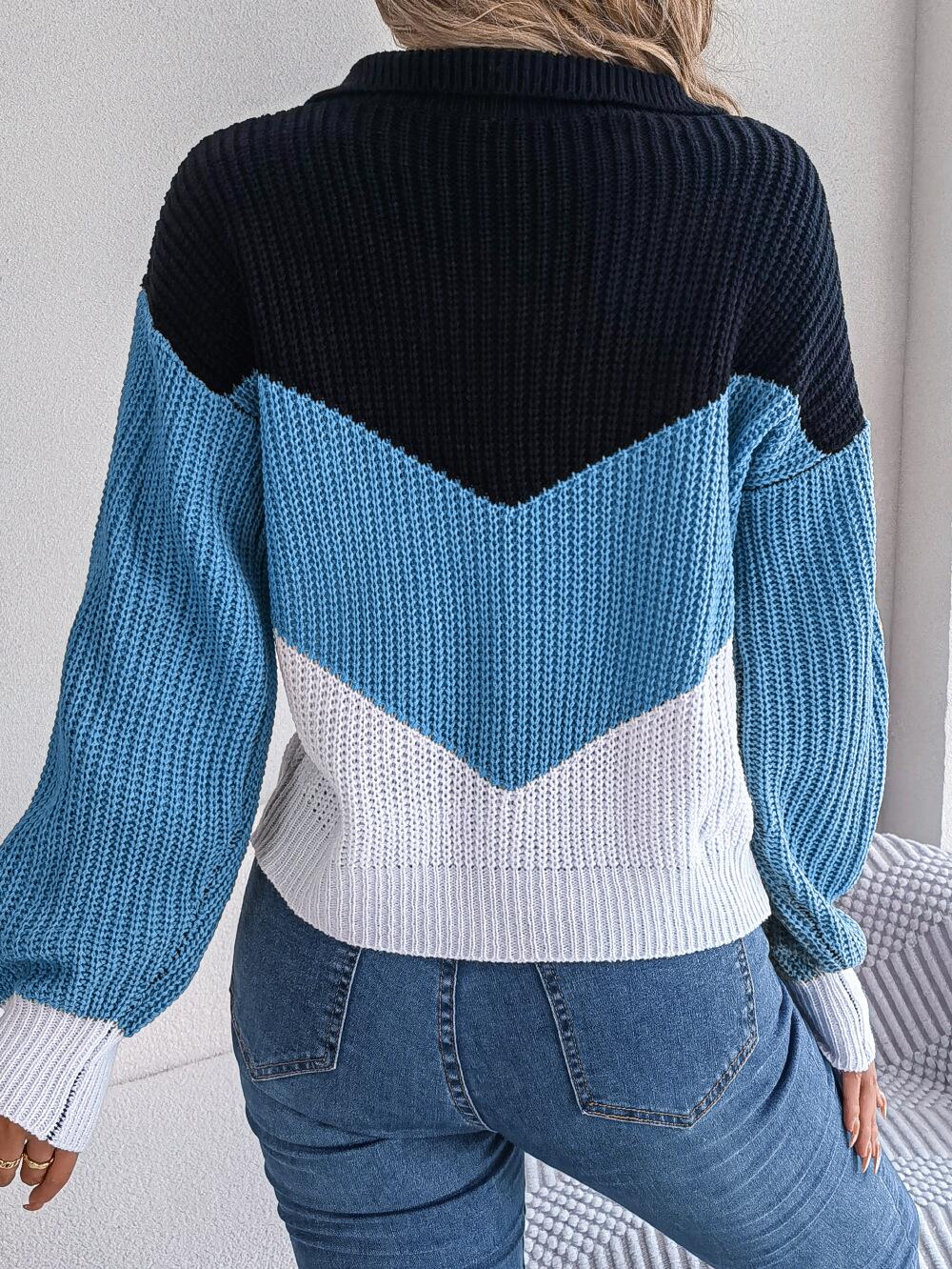 Chevron Striped Collared Sweater