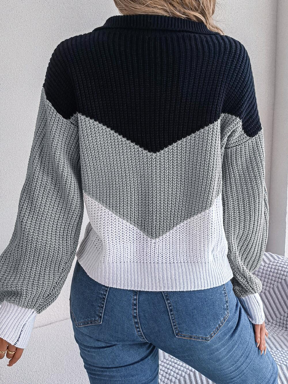 Chevron Striped Collared Sweater