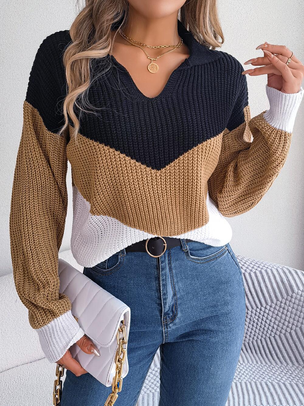 Chevron Striped Collared Sweater