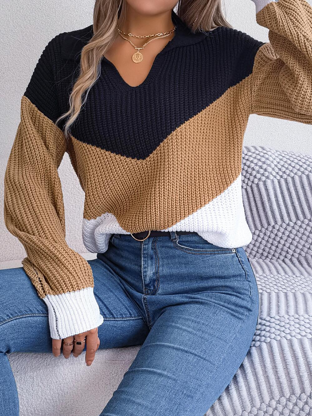 Chevron Striped Collared Sweater
