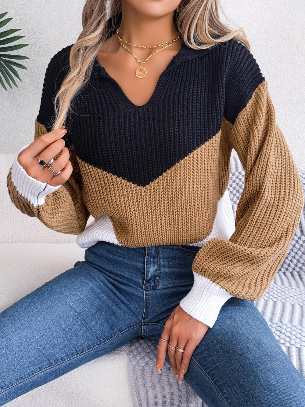 Chevron Striped Collared Sweater