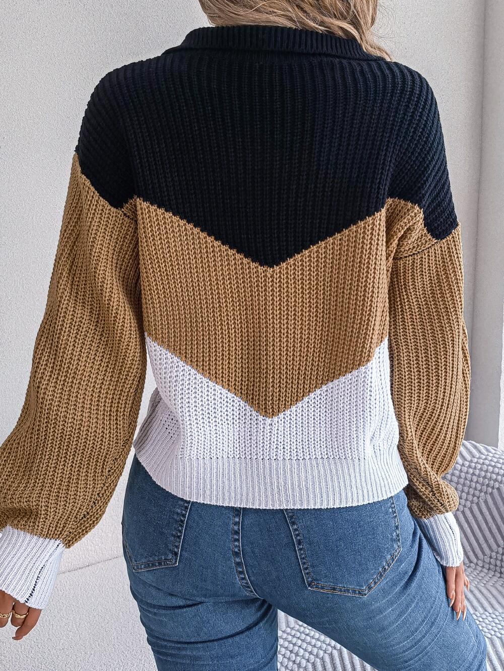Chevron Striped Collared Sweater