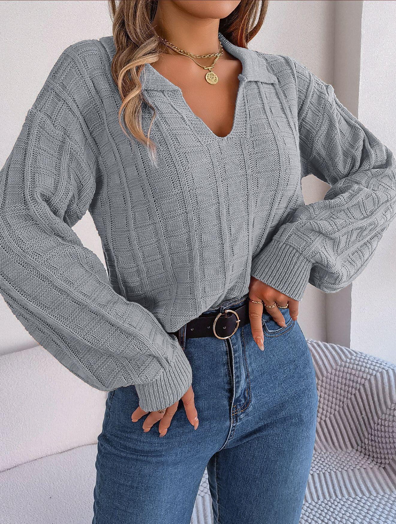 Suéter con cuello y estampado de cuadrados
