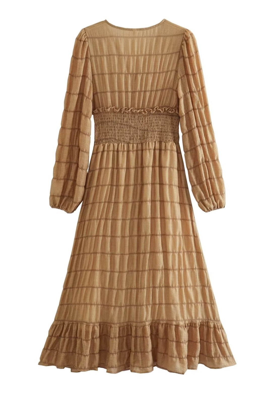 Vestido con cintura fruncida y estampado de rayas