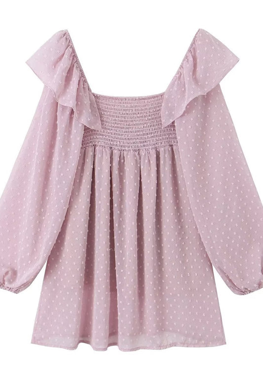 Vestido fruncido con hombros fruncidos