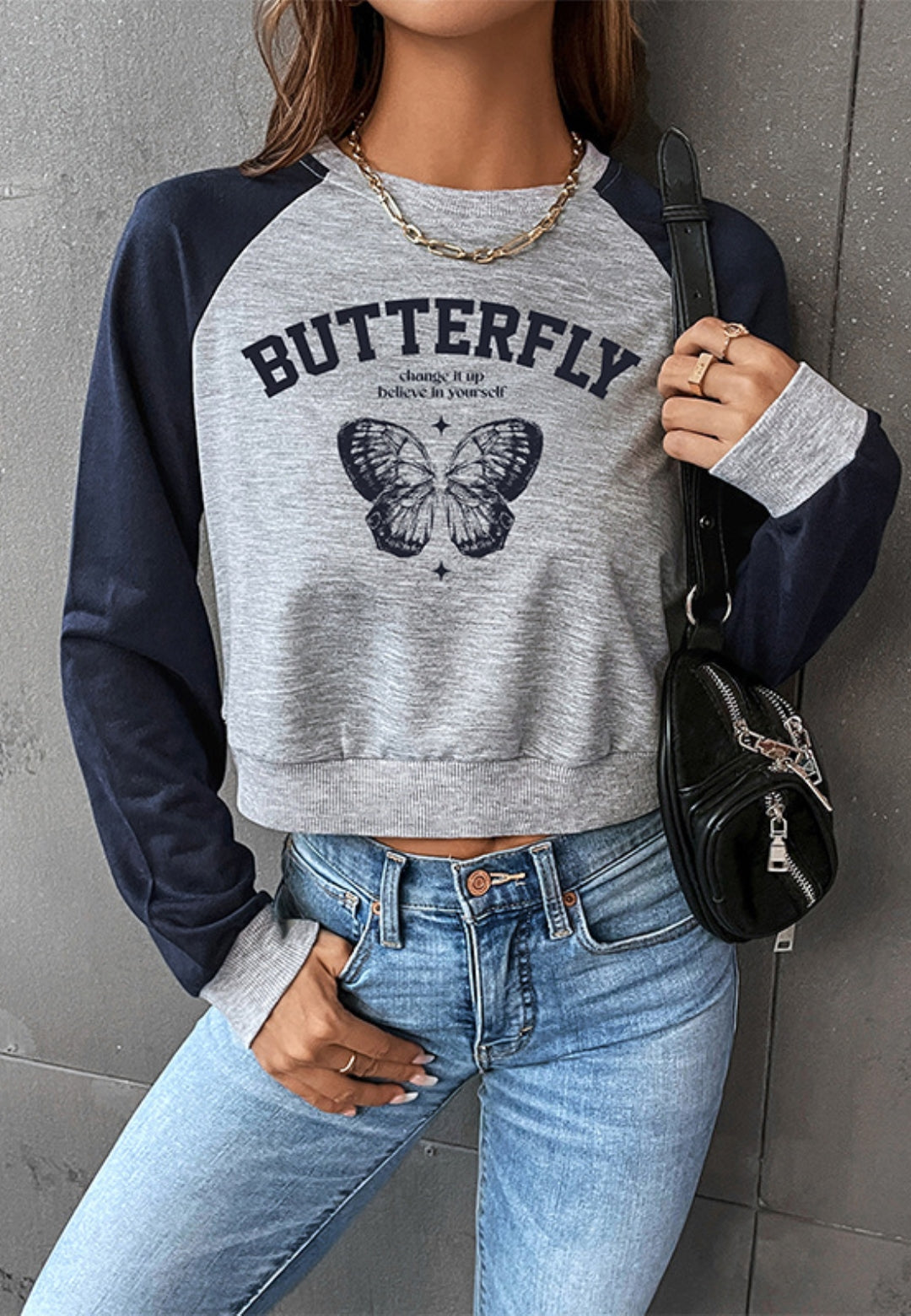 Two Tone Butterfly Print Sweatshirt