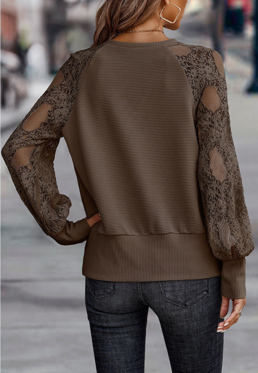 Raglan Lace Long Sleeve Textured Sweater