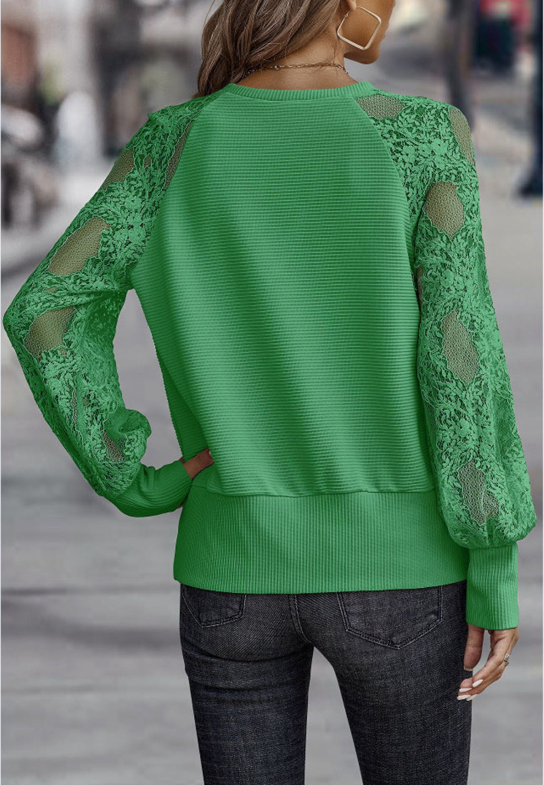 Raglan Lace Long Sleeve Textured Sweater