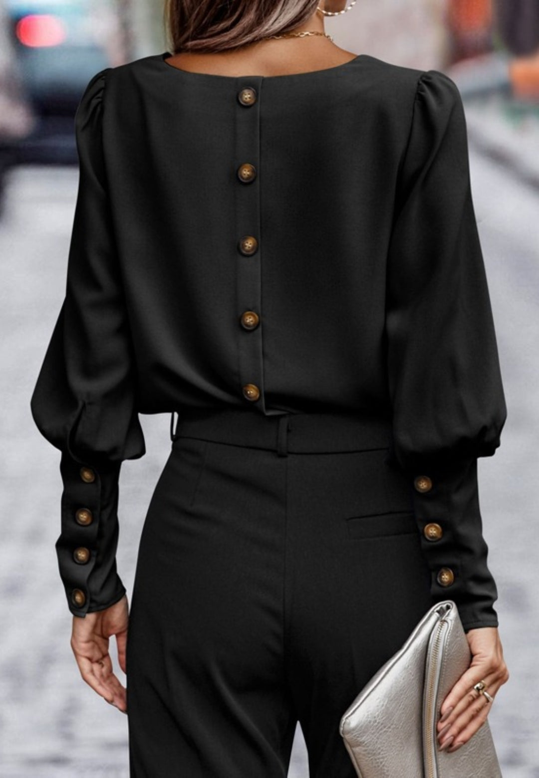 Gigot Sleeve Button Back Blouse