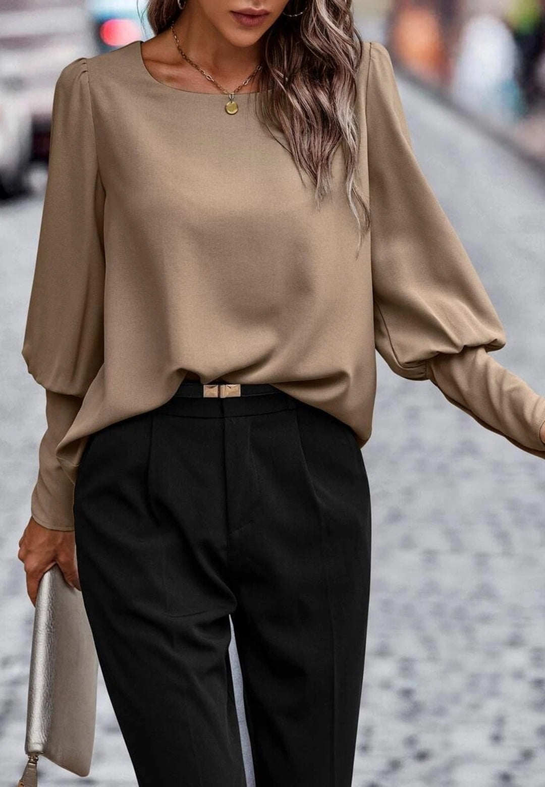 Gigot Sleeve Button Back Blouse