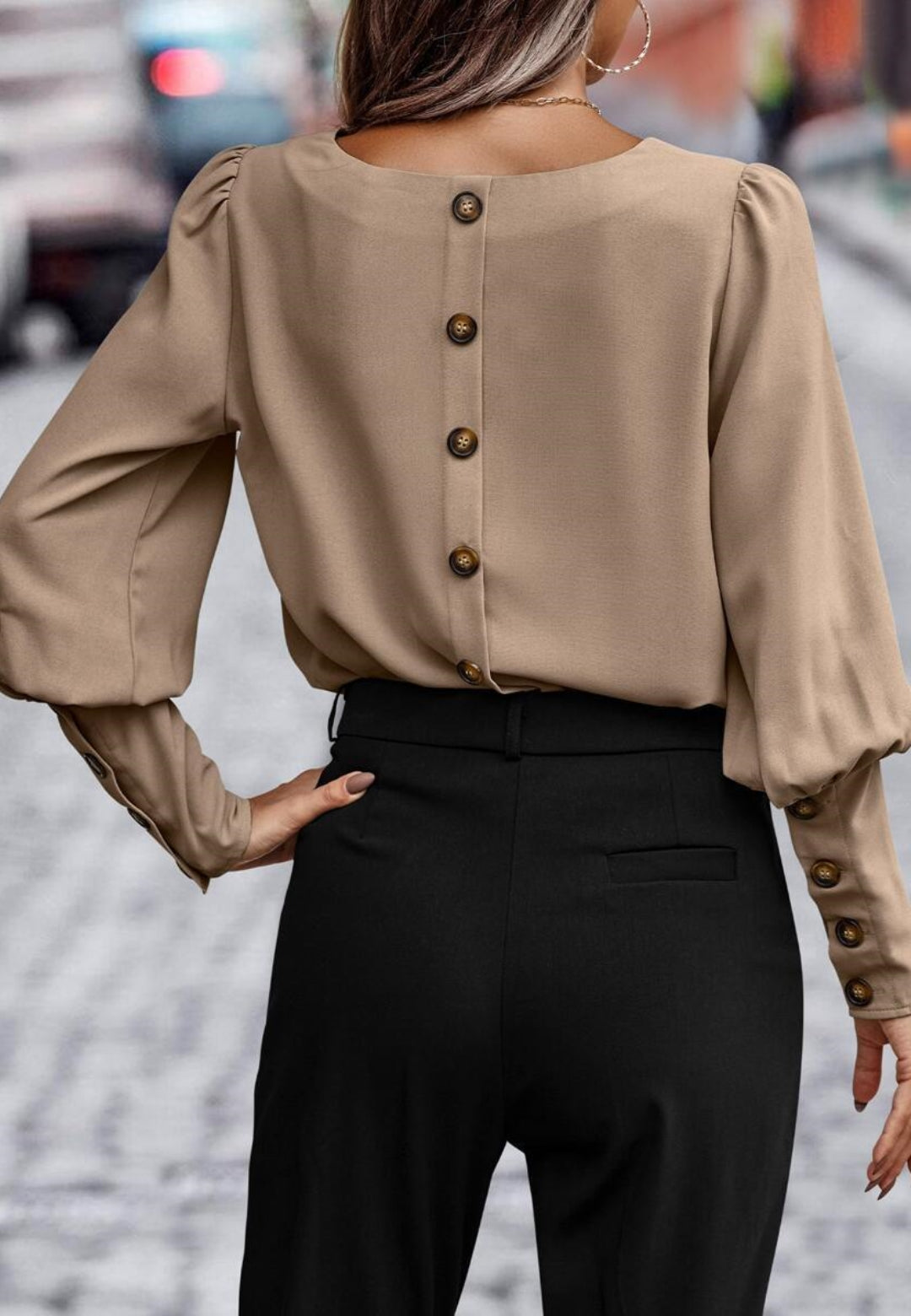 Gigot Sleeve Button Back Blouse