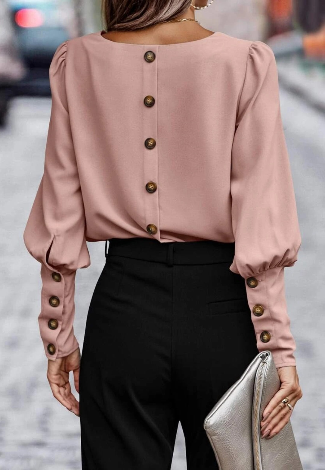 Gigot Sleeve Button Back Blouse