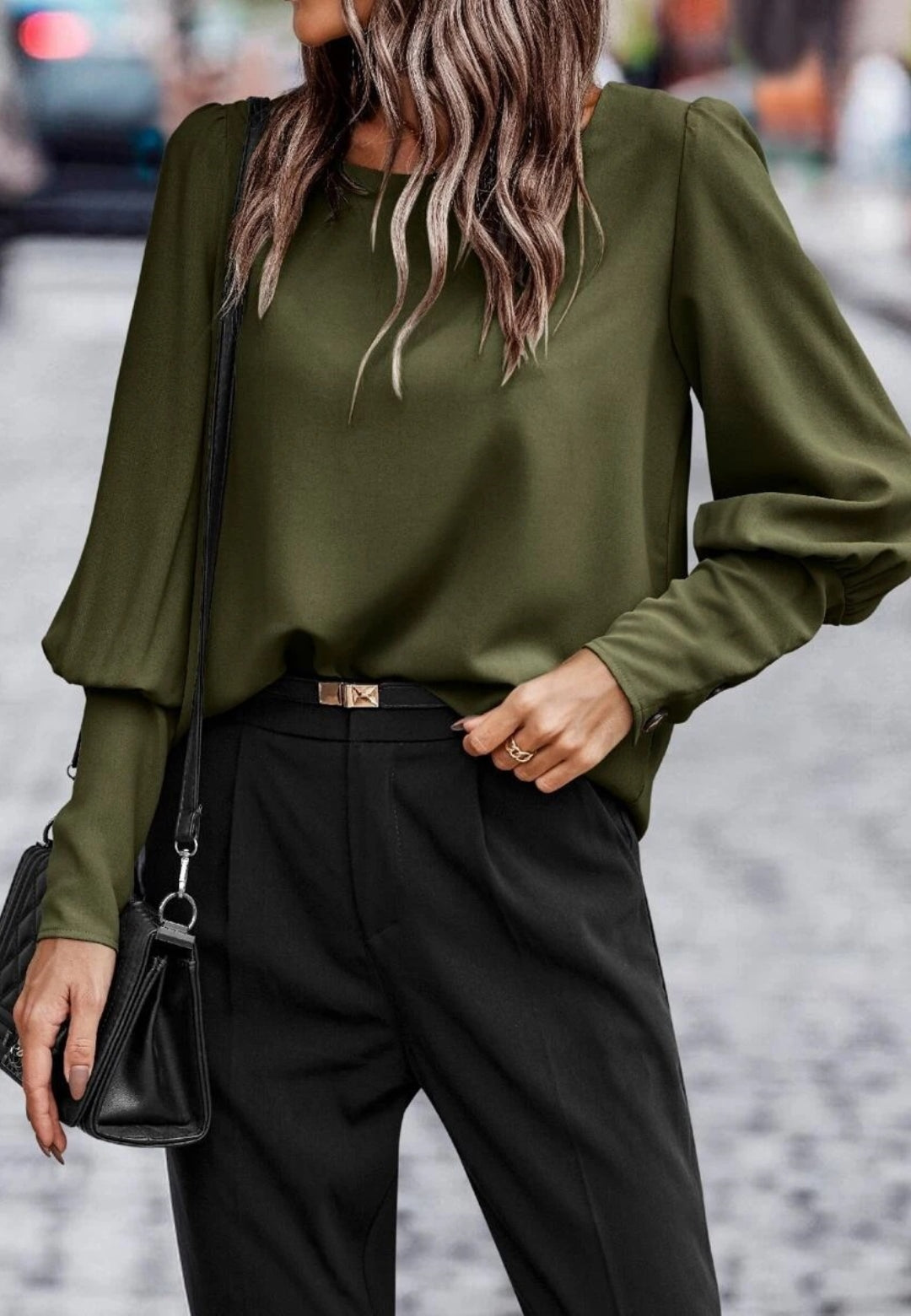 Gigot Sleeve Button Back Blouse