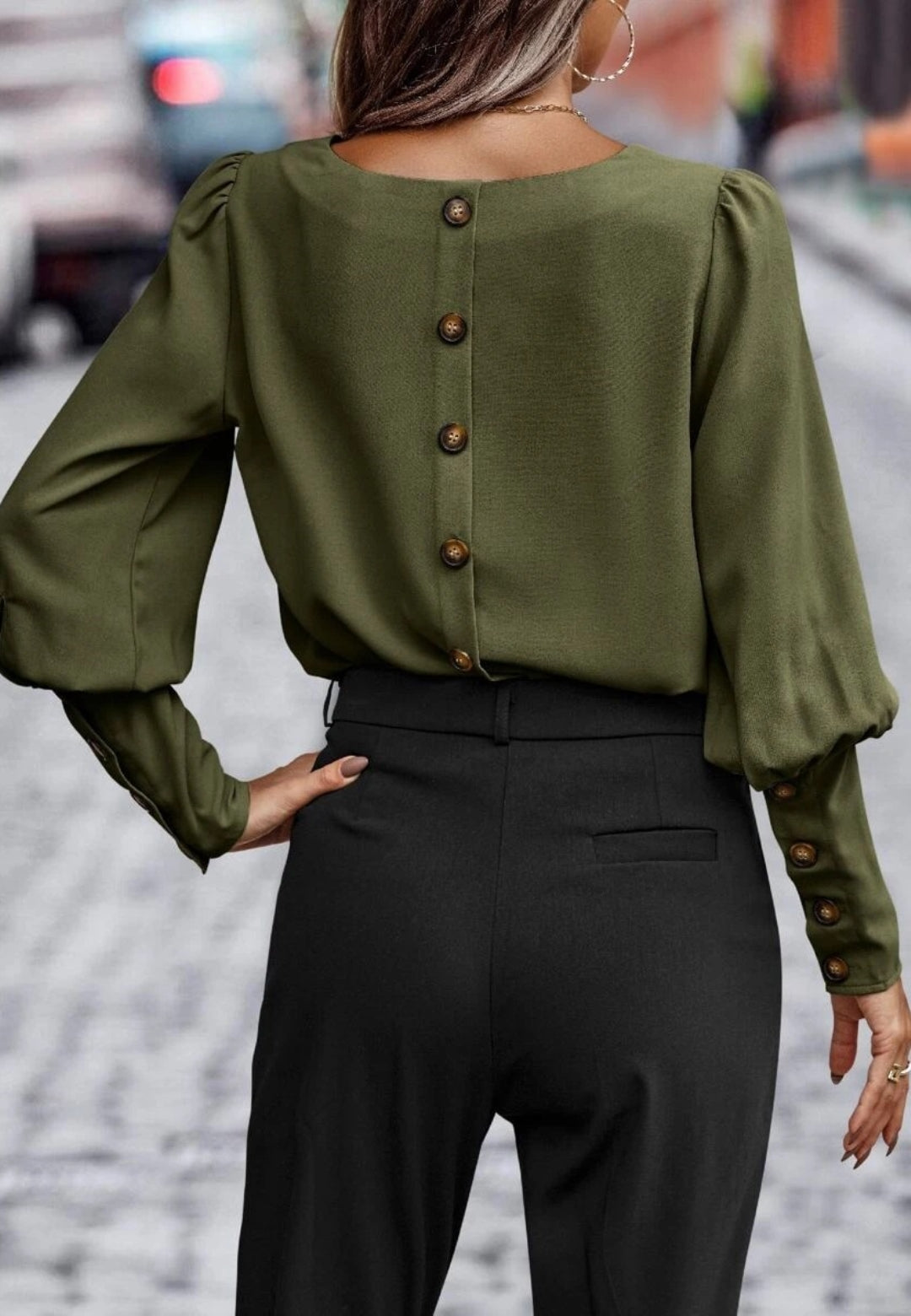 Gigot Sleeve Button Back Blouse