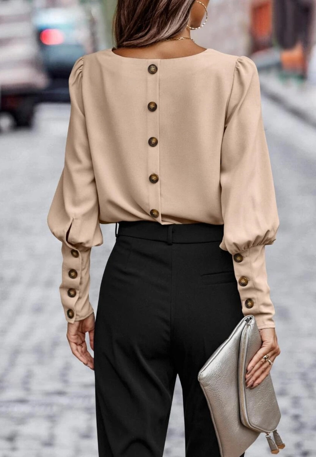 Gigot Sleeve Button Back Blouse