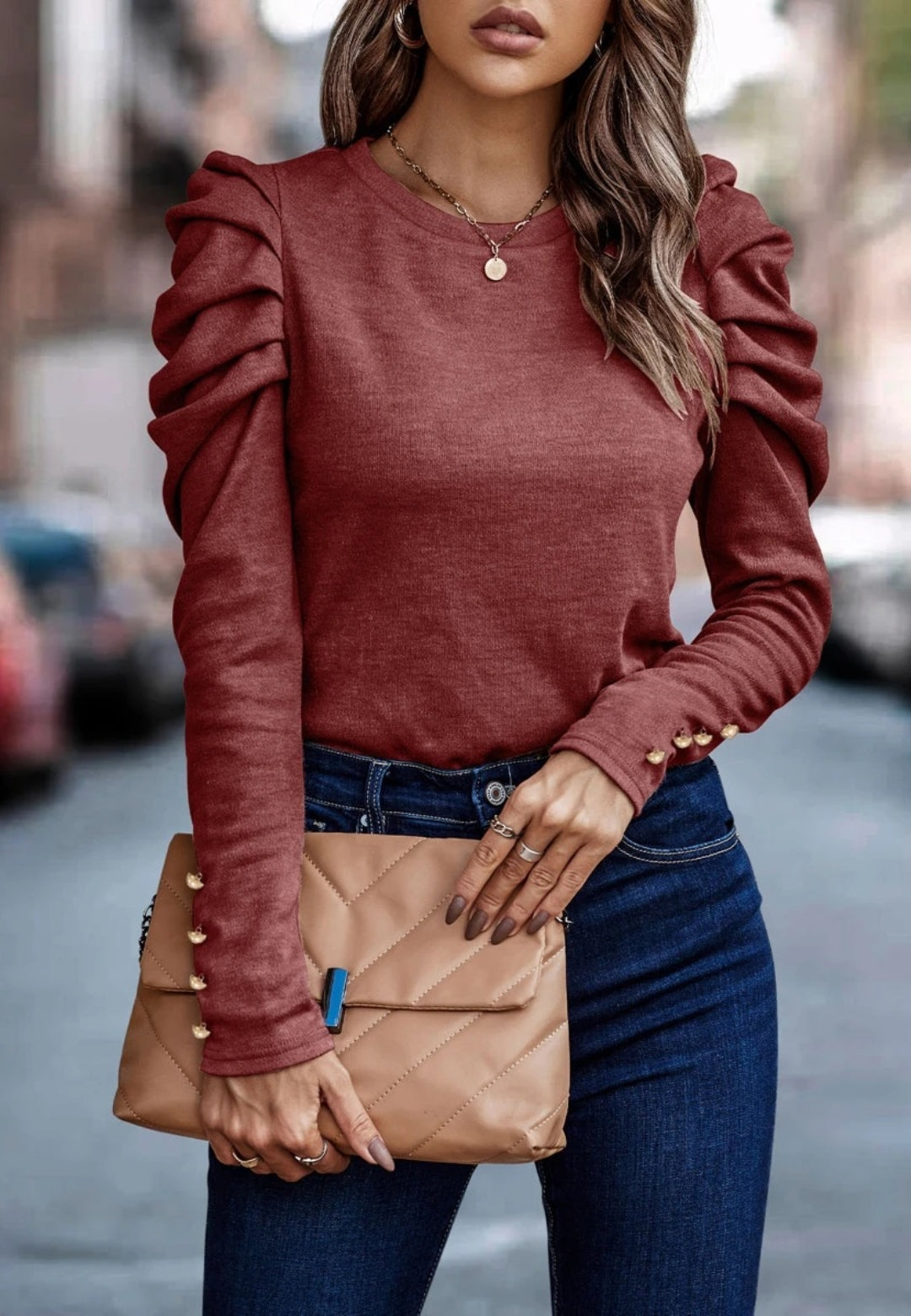 Pleated Gigot Sleeve Top