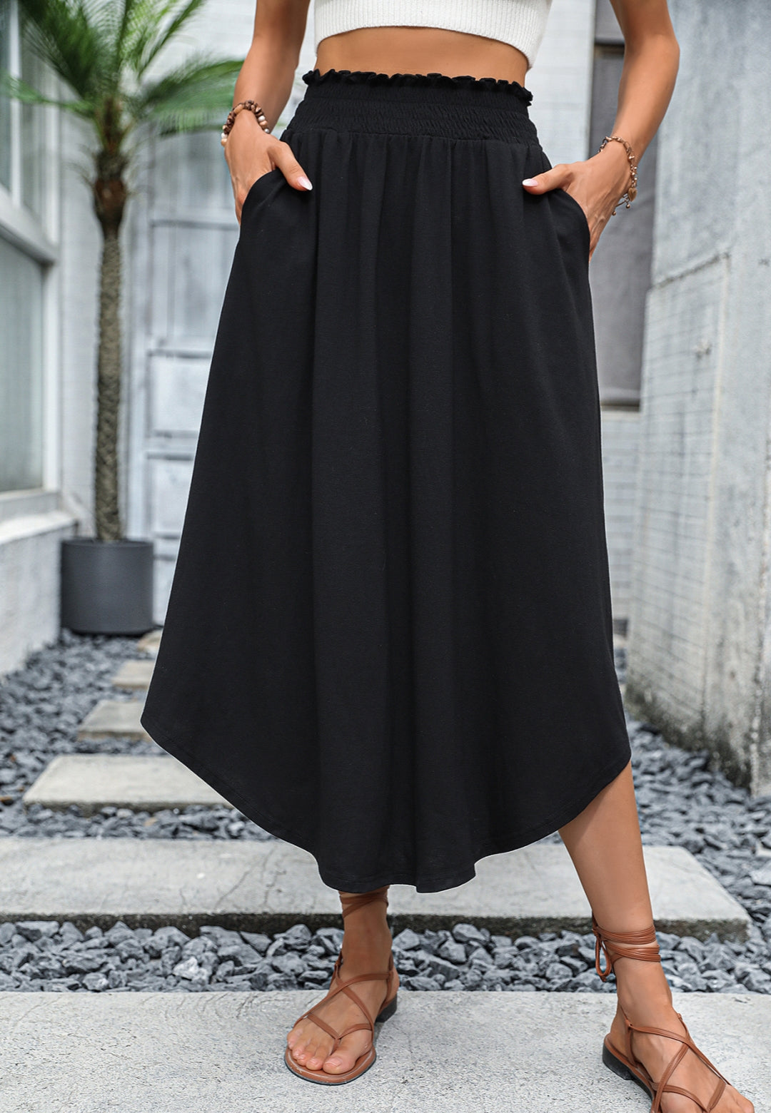 Curved Hem Midi Skirt