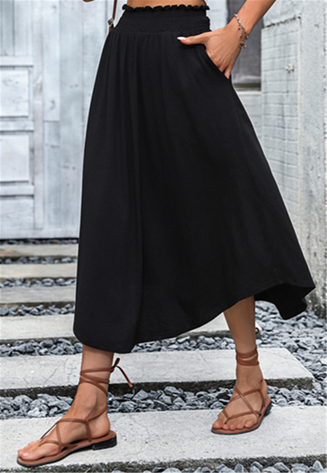 Curved Hem Midi Skirt