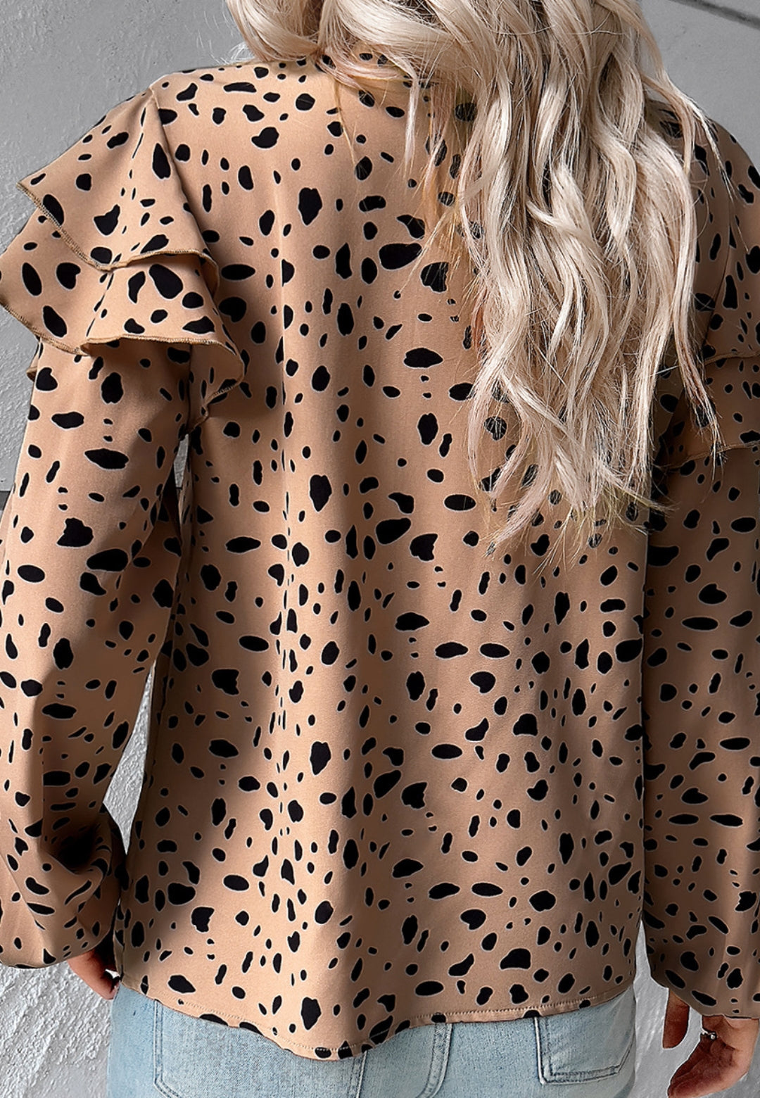 Dotted Print Umbrella Ruffle Sleeves Top