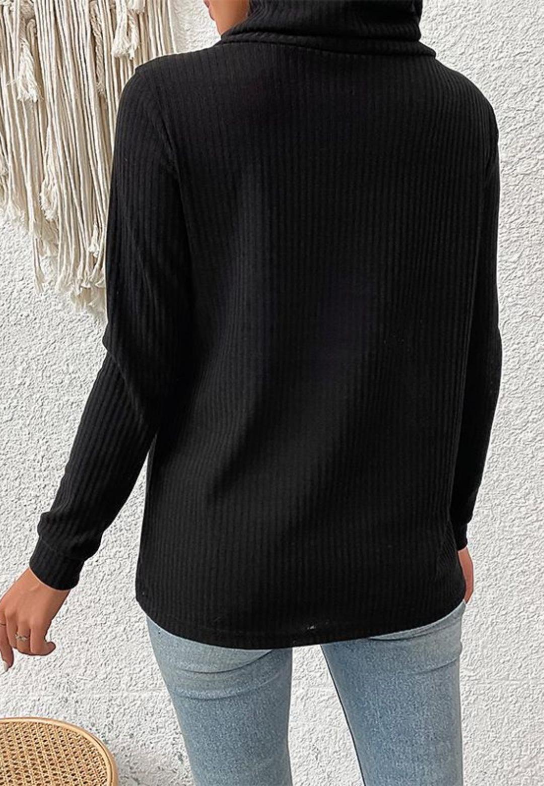 Relaxed Mock Open Neck Tulip Hem Button Detail Pullover Sweater