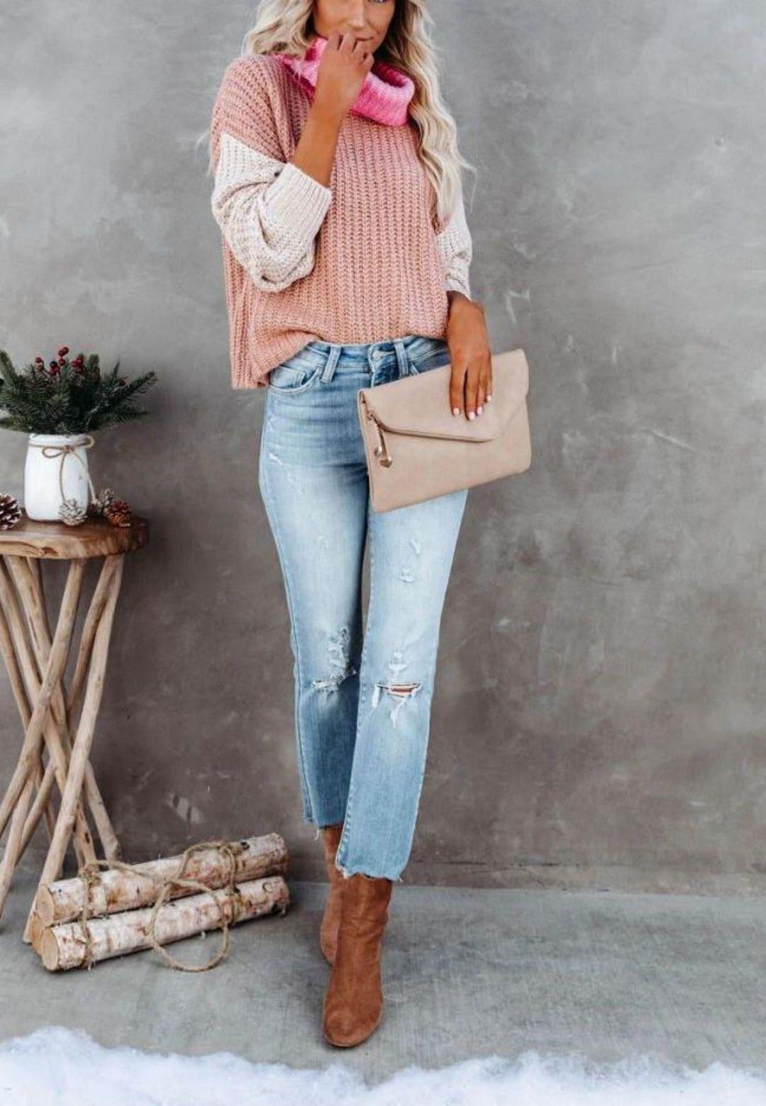 Color Blocked Cowl Open Neck Dolman Sleeve Sweater
